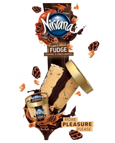 Nirvana Choco Fudge Caramel & Choco Wafer într-un nou pachet pentru întreaga  familie 0.85L pentru mai multă plăcere!